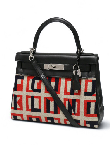 Kelly 28 toile de camp Hermès lettre au carré