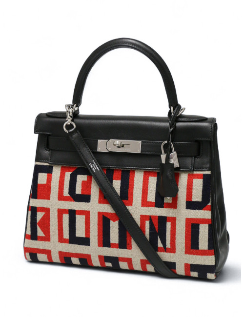 Kelly 28 toile de camp Hermès lettre au carré