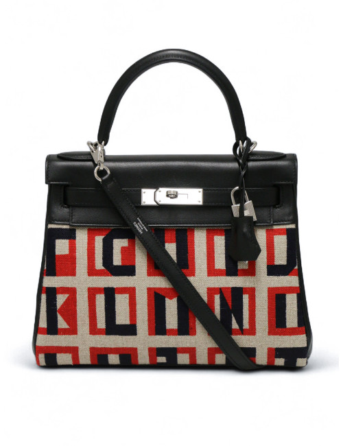 Kelly 28 toile de camp Hermès lettre au carré