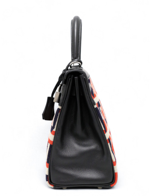 Kelly 28 toile de camp Hermès lettre au carré