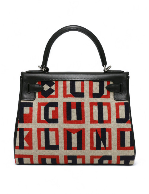 Kelly 28 toile de camp Hermès lettres au carré noir