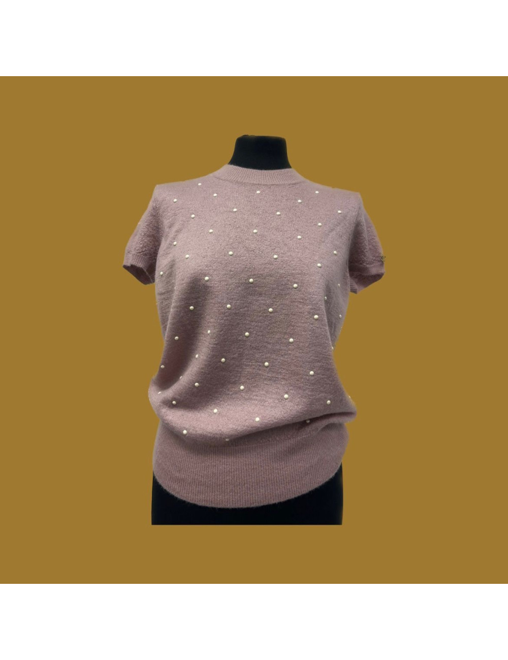 Pull CHANEL T40 mohair cachemire vieux rose perles