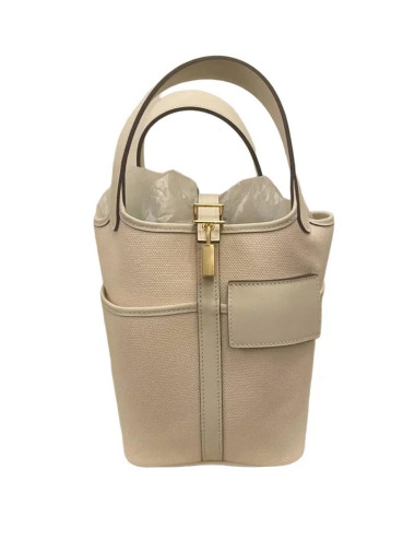 Sac Picotin Lock18 toile et cuir beige