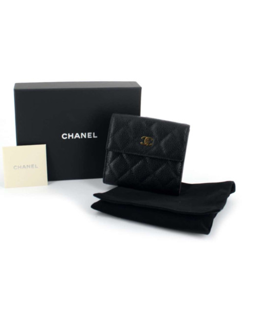 Porte cartes Chanel cuir caviar noir