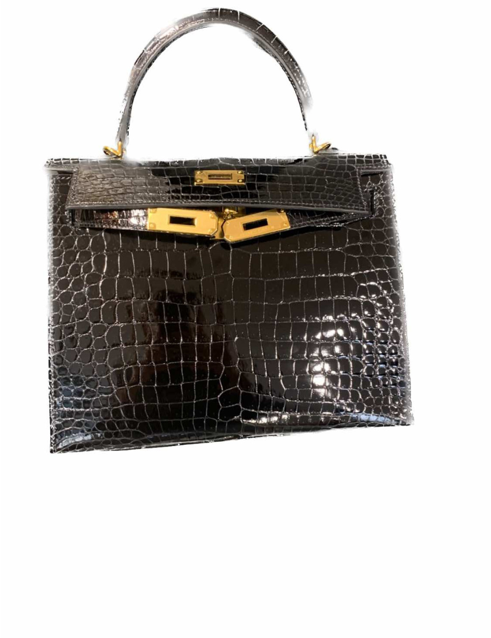 Kelly 28 HERMES crocodile noir brillant