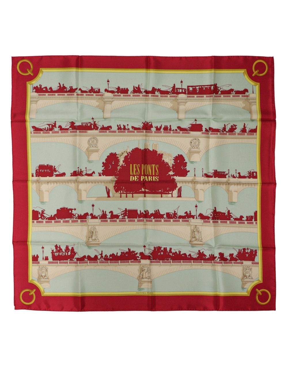Carré HERMES "Les Ponts de Paris" soie )