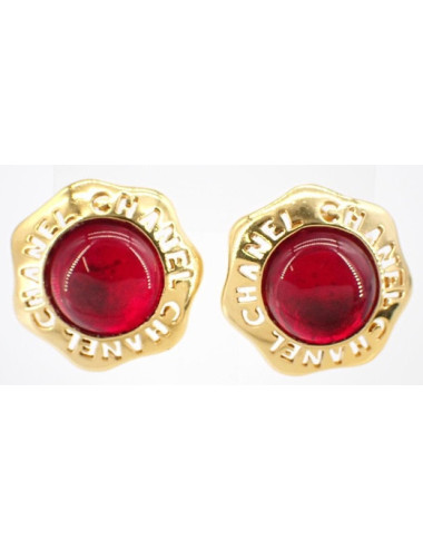 Clips CHANEL vintage pâte de verre rouge