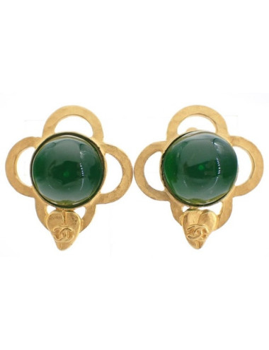 Boucles d'oreille pâte de verre verte 1995 CHANEL