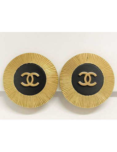 Boucles d'oreille clips noir et doré CHANEL