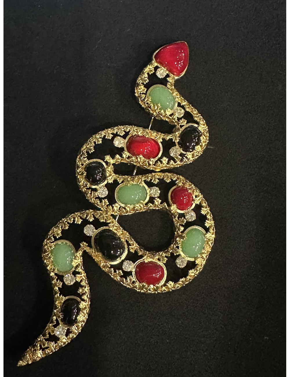 Broche serpent Marguerite de Valois pâte de verre