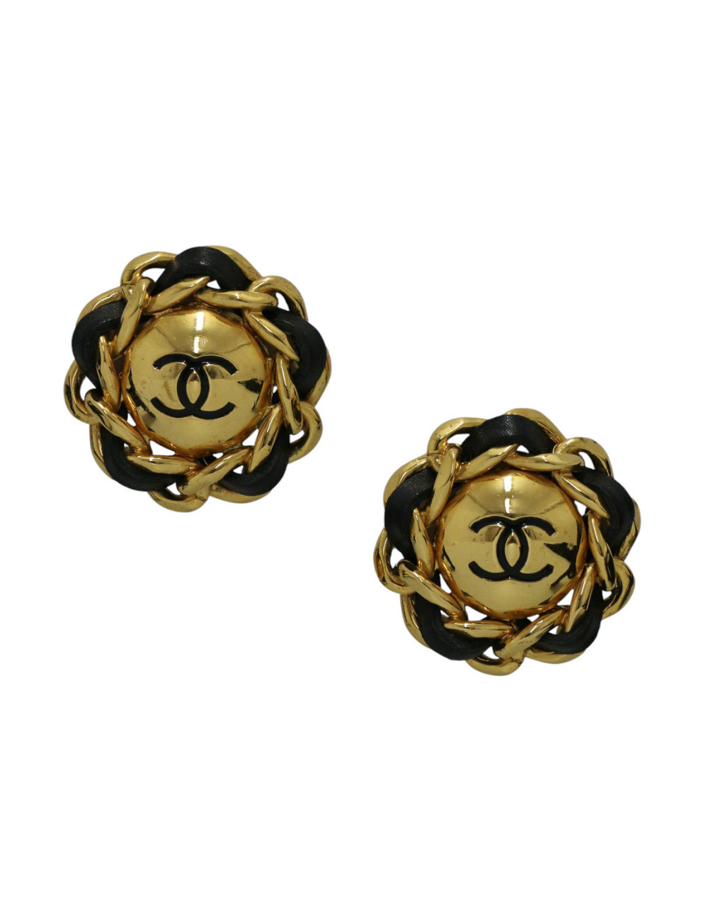 Boucles d'oreille Chanel tressées et dorées