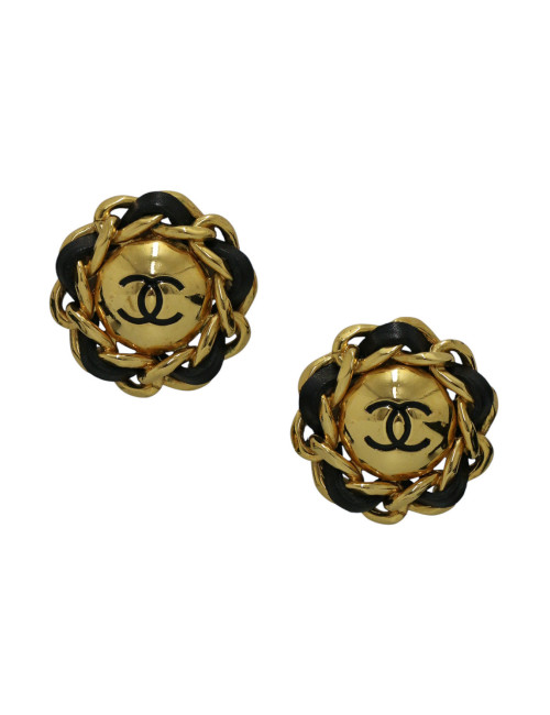 Boucles d'oreille Chanel tressées et dorées