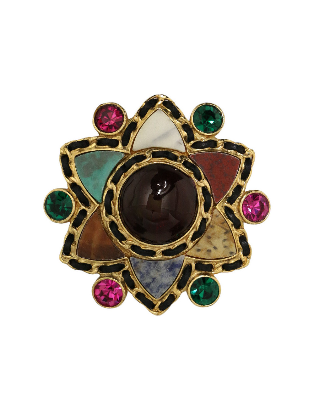 Broche étoile Chanel pâte de verre et cuir