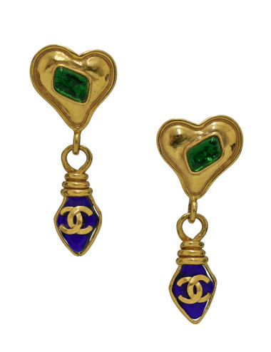 Boucles d'oreille pâte de verre pendantes Chanel