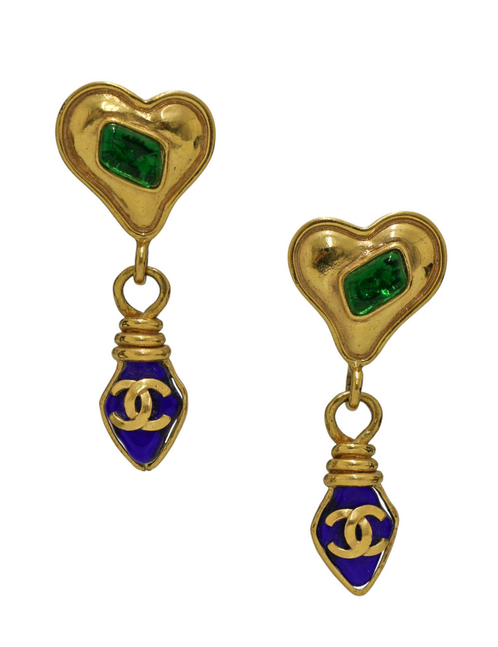 Boucles d'oreille pâte de verre pendantes Chanel