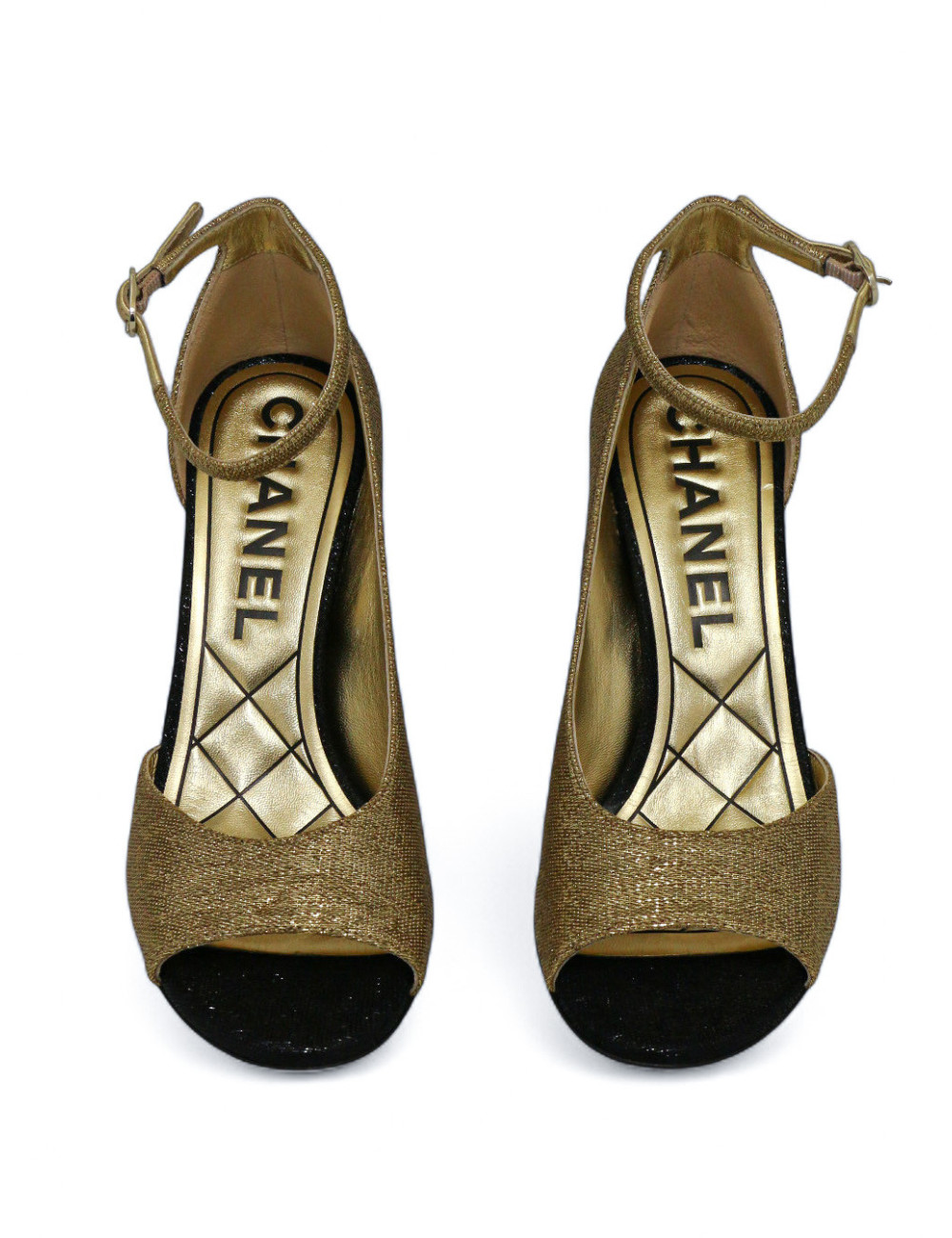 Escarpins Chanel Couture T36,5 bicolores dorés noir