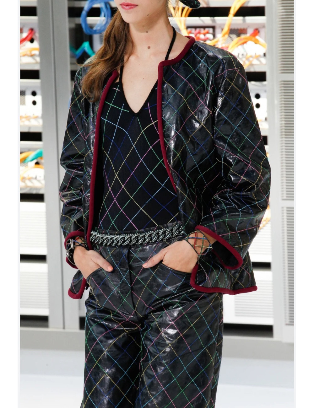 Veste CHANEL T38 cuir de veau fils multicolores