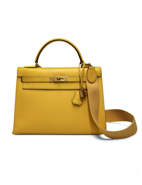 Sac Kelly 32 jaune Hermès bandoulière