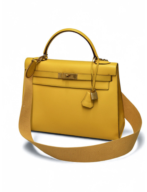 Sac Kelly 32 jaune Hermès bandoulière
