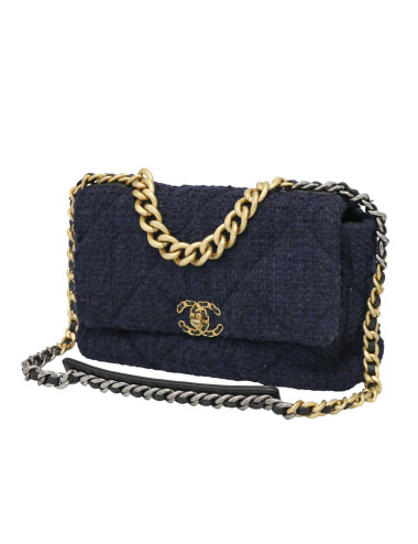 Grand sac 19 Chanel tweed bleu