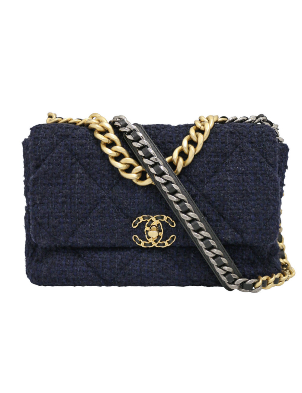 Grand sac 19 Chanel tweed bleu