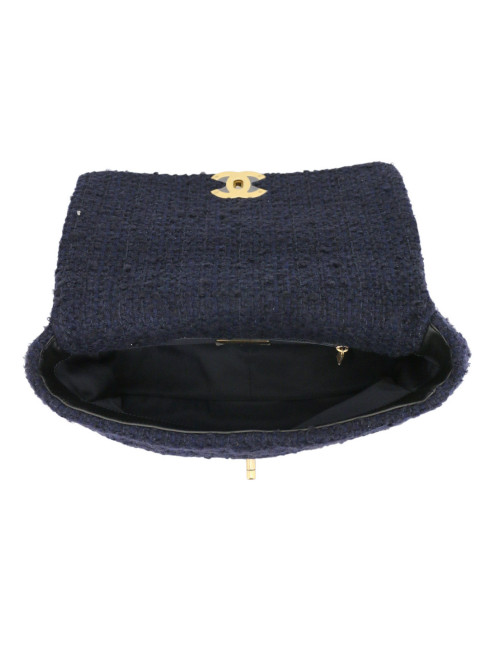 Grand sac 19 Chanel tweed bleu