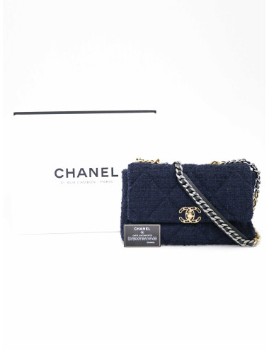 Grand sac 19 Chanel tweed bleu 2