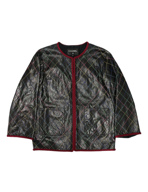 Veste CHANEL T38 cuir de veau fils multicolores