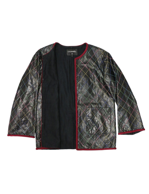 Veste CHANEL T38 cuir de veau fils multicolores