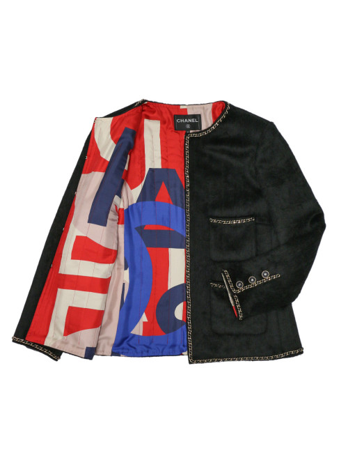 Petite veste noire CHANEL T40 lama et laine