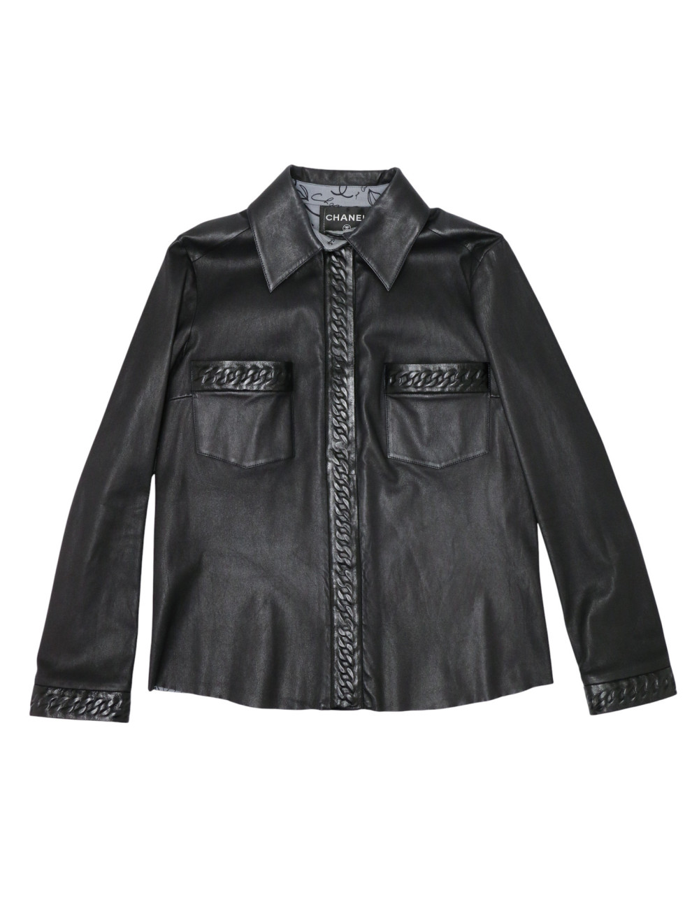 Ensemble en cuir Chanel Chemise jupe cuir d'agneau T48