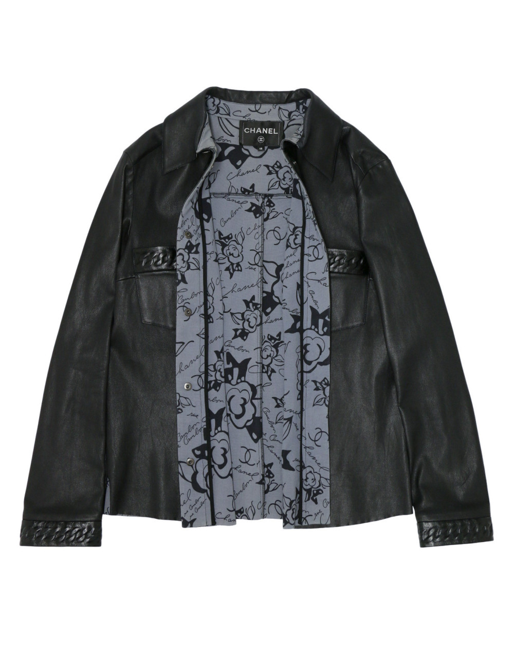 Ensemble en cuir Chanel Chemise jupe cuir d'agneau T48