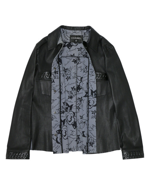 Ensemble en cuir Chanel Chemise jupe cuir d'agneau T48