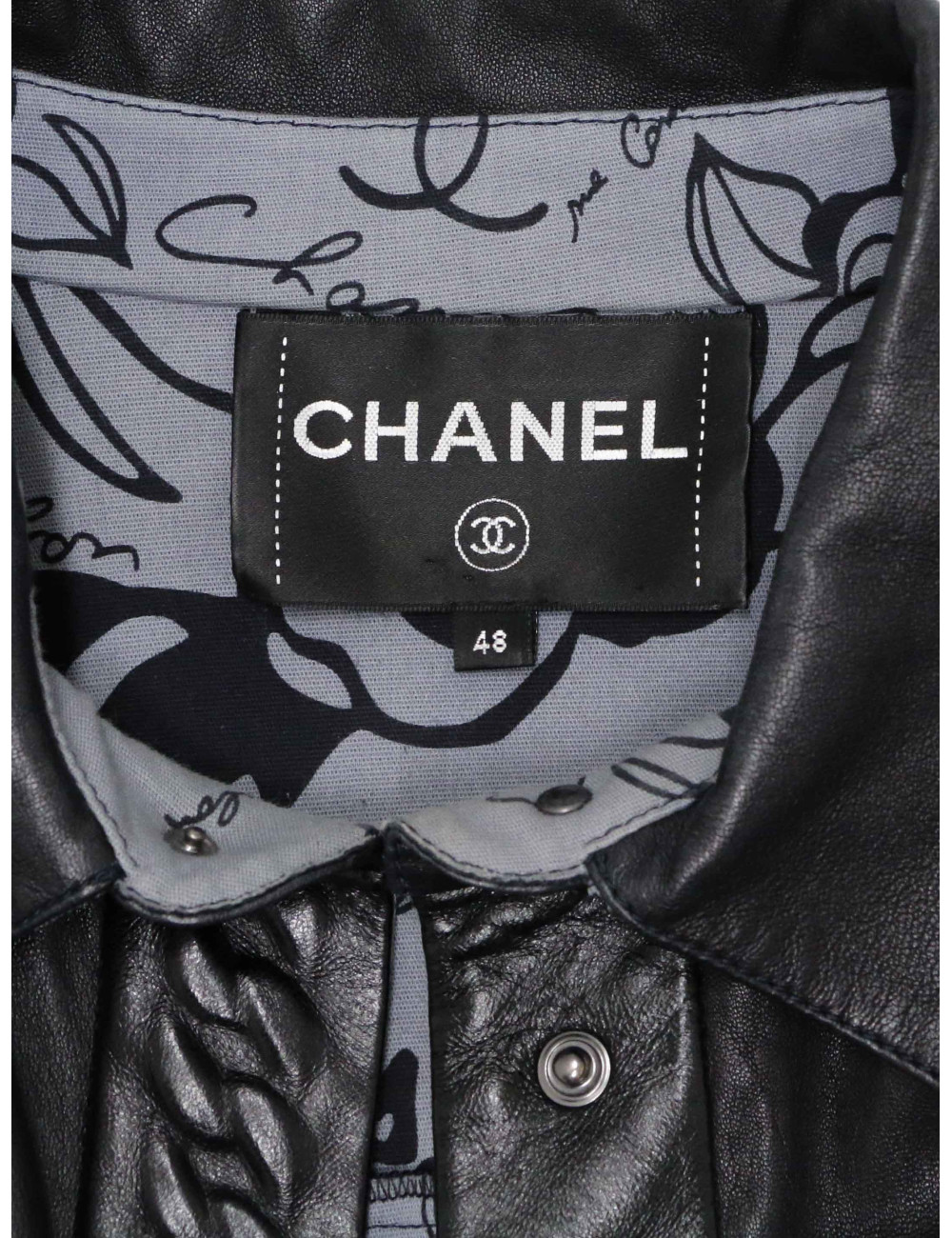 Ensemble en cuir Chanel Chemise jupe cuir d'agneau T48