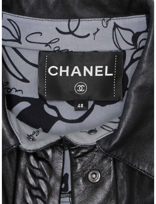 Ensemble en cuir Chanel Chemise jupe cuir d'agneau T48