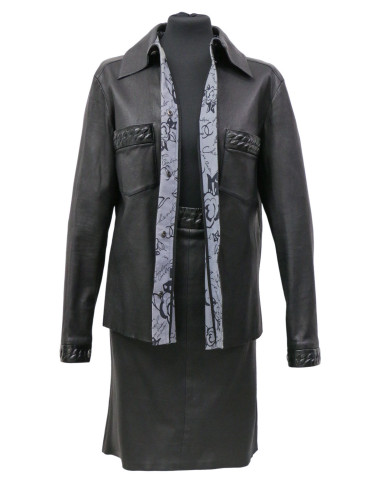 Ensemble en cuir Chanel Chemise jupe cuir d'agneau T48
