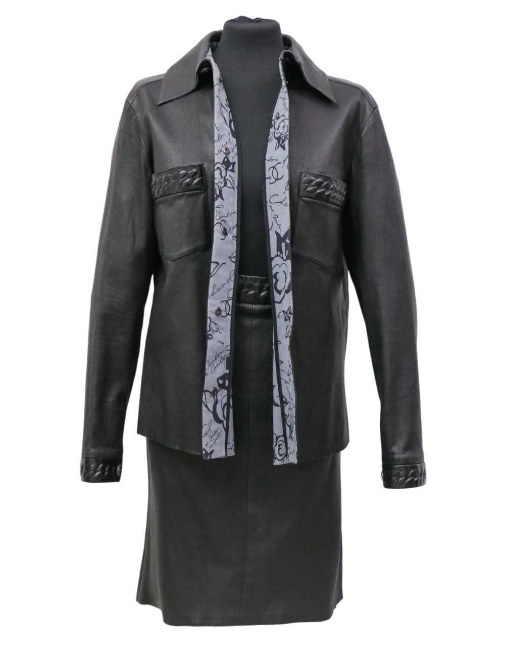 Ensemble en cuir Chanel Chemise jupe cuir d'agneau T48