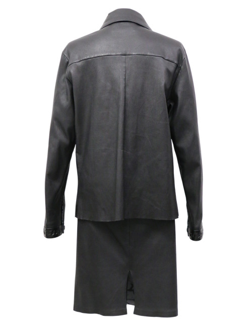 Ensemble en cuir Chanel Chemise jupe cuir d'agneau T48