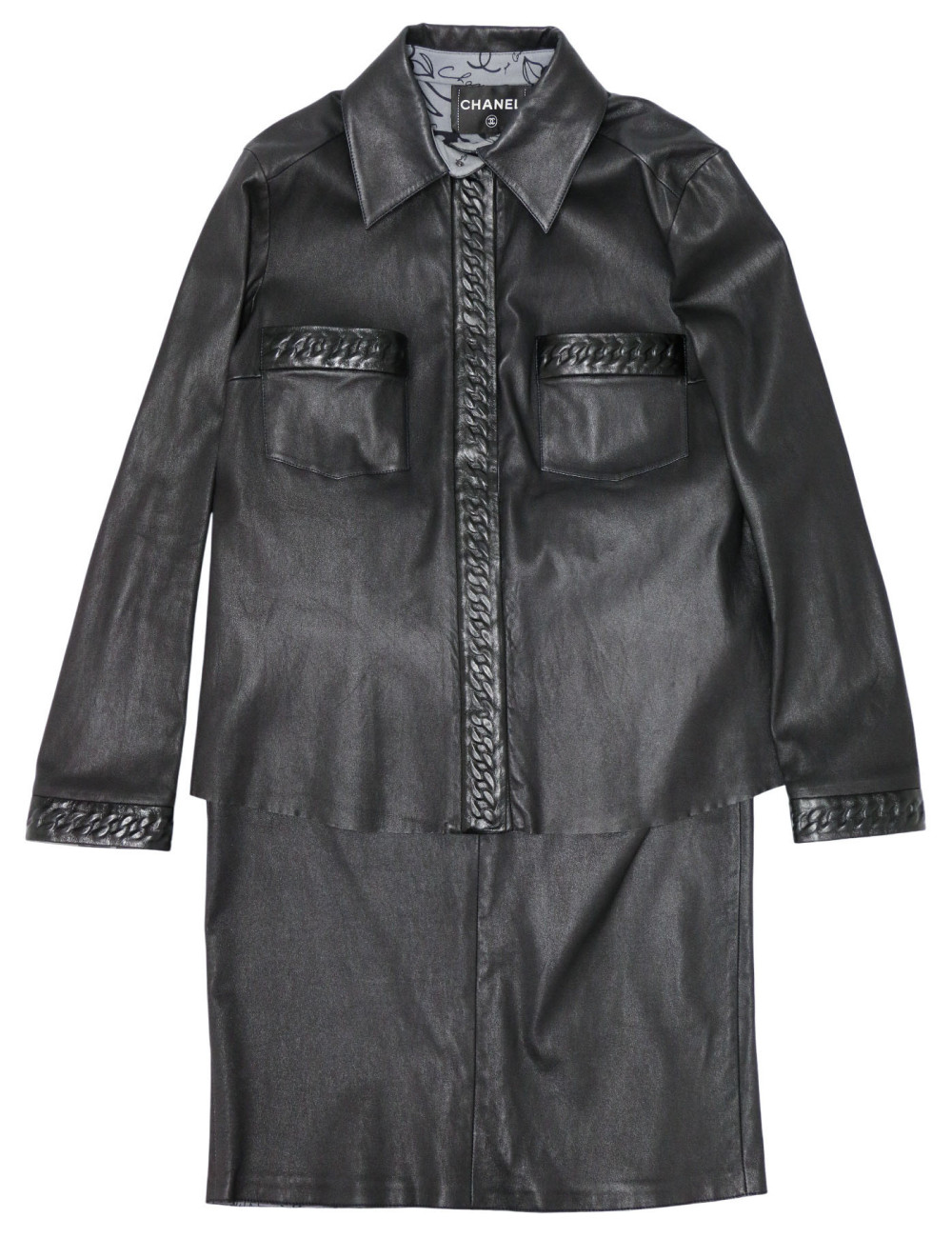 Ensemble en cuir Chanel Chemise jupe cuir d'agneau T48