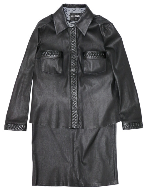 Ensemble en cuir Chanel Chemise jupe cuir d'agneau T48