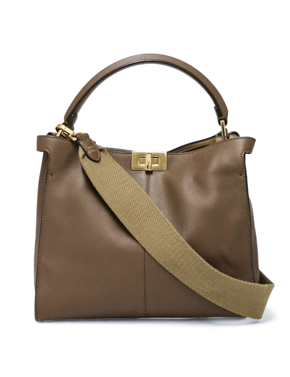 Peekaboo Fendi taupe en cuir lisse