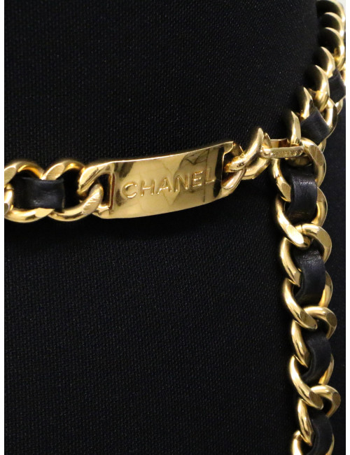 Ceinture plaque chaine et cuir Chanel vintage
