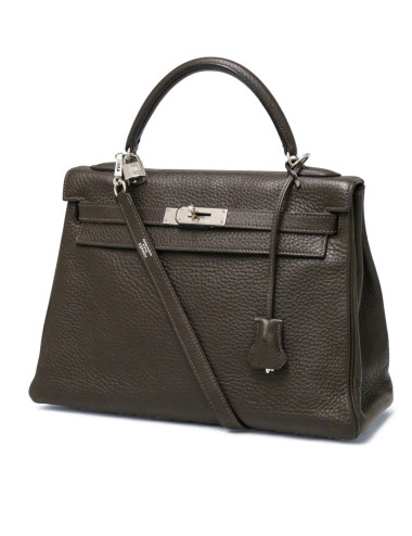 Sac Hermès Kelly 32 marron cuir Taurillon Clémence
