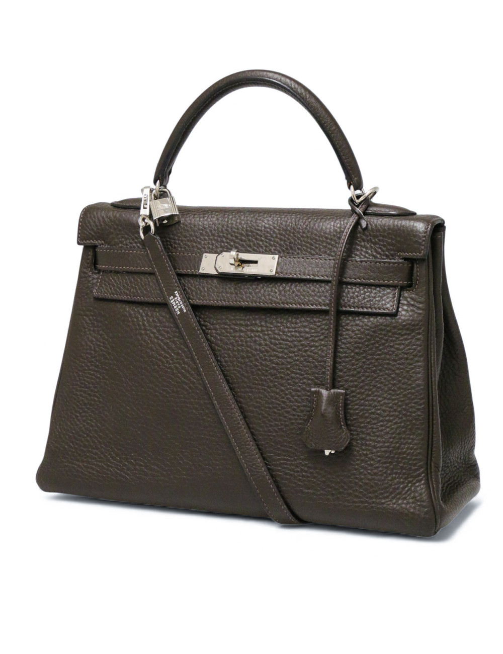 Sac Hermès Kelly 32 marron cuir Taurillon Clémence
