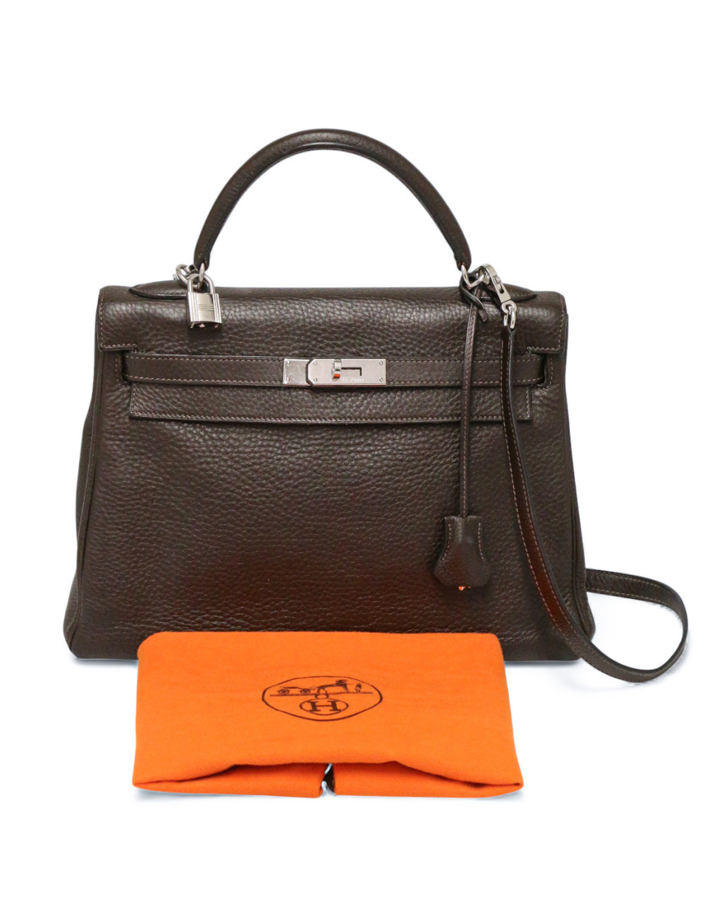 Sac Hermès Kelly 32 marron cuir Taurillon Clémence