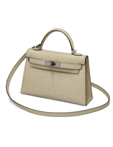 Sac Hermès Kelly 20 alligator béton