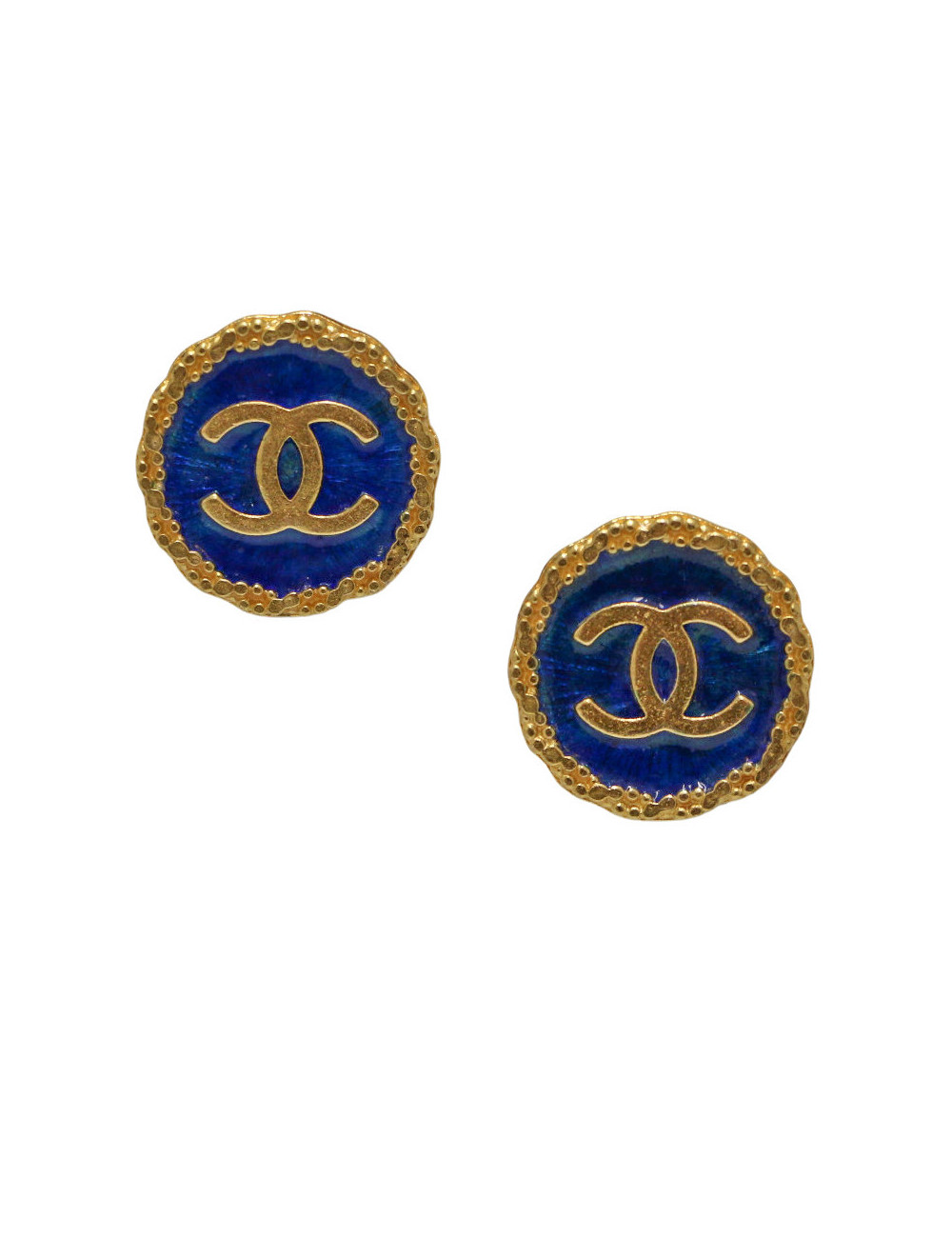 Boucles d'oreille Chanel bleues et dorées