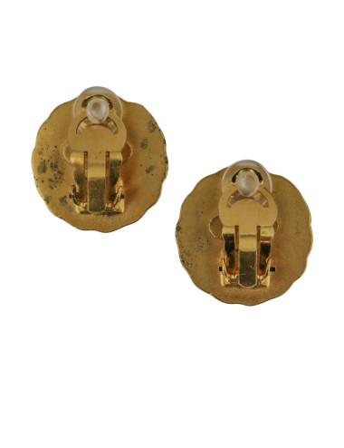 Boucles d'oreille CC bleues et dorées CHANEL 2