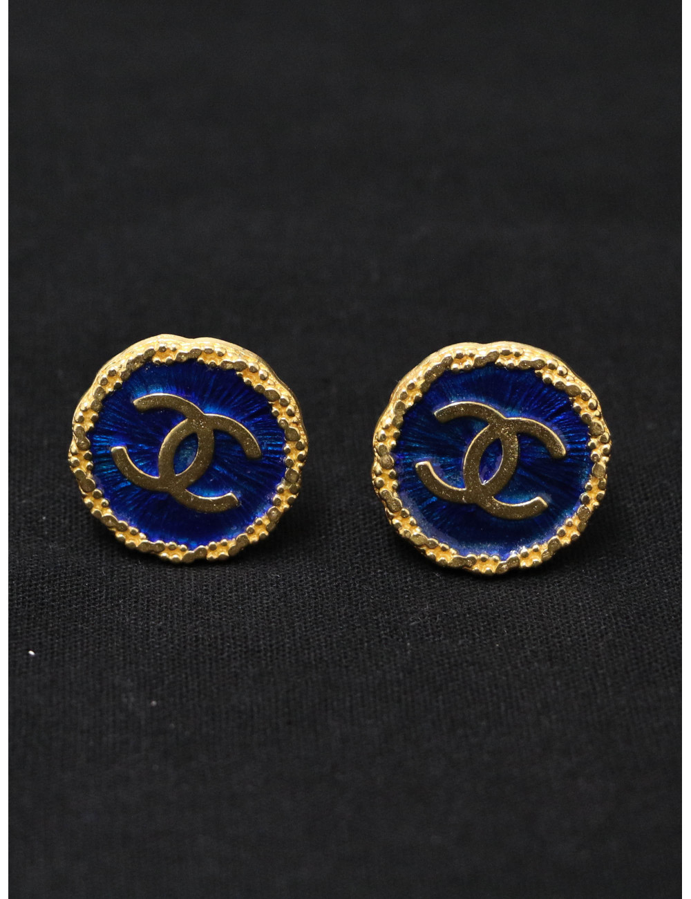 Boucles d'oreille Chanel bleues et dorées