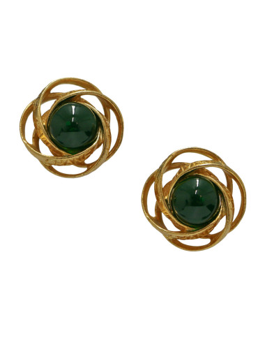 Clips Chanel pâte de verre verte vintage